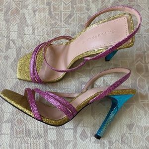 Size 38 Zara Open Square-toe Glitter Heels